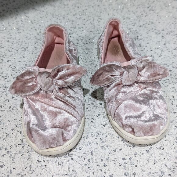 TOMS faded Pink rose Bow velvet Velour Alpargata Classic Slip on Girls Size 11 - Picture 5 of 11